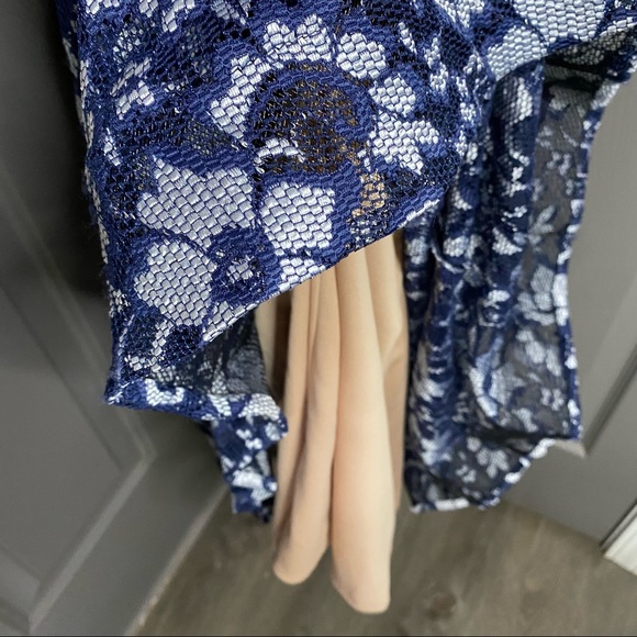 🥂🍾 Xscape New Sparkle / Lace Overlay Formal Dress Navy White Silver 6 - Picture 11 of 17